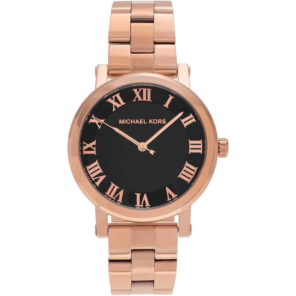 Michael Kors Noire Black Dial Rose Gold Steel Strap Watch for Women - MK3585 Buy Now By Michael Kors