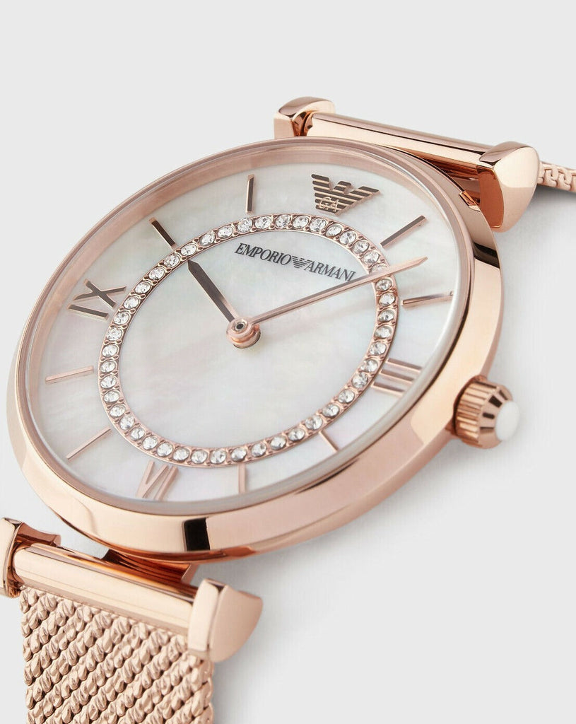 Emporio Armani Gianni T Bar Mother of Pearl Dial Rose Gold Mesh Bracelet Watch For Women - AR11320 Buy Now By Emporio Armani