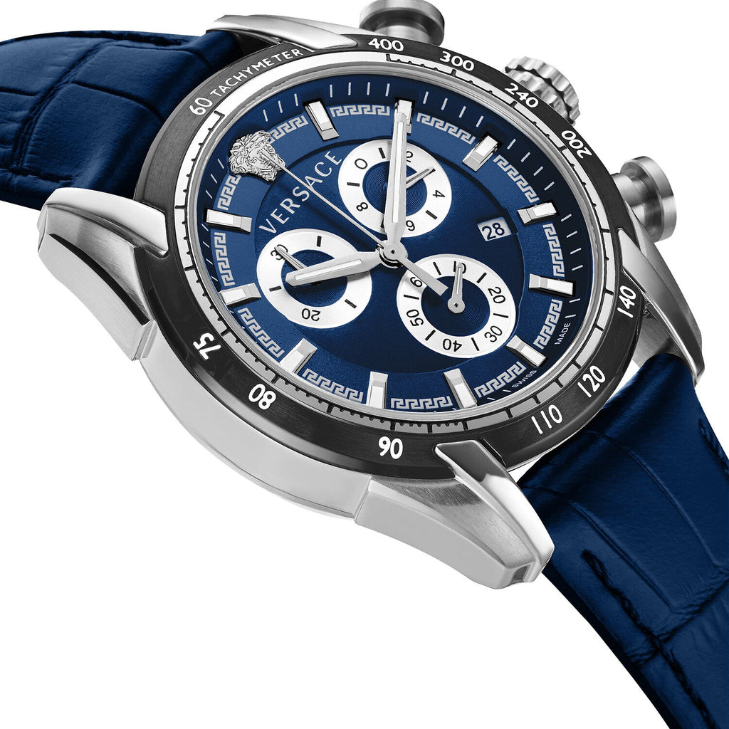 Versace V-Ray Chronograph Quartz Blue Dial Blue Leather Strap Watch for Men - VE2I00721 Buy Now By Versace