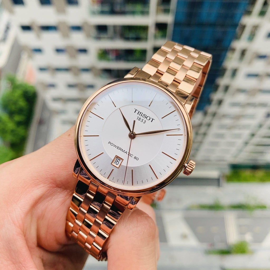 Tissot T Classic Carson Premium Automatic White Dial Rose Gold Steel Strap Watch for Men - T122.407.33.031.00 Buy Now By Tissot