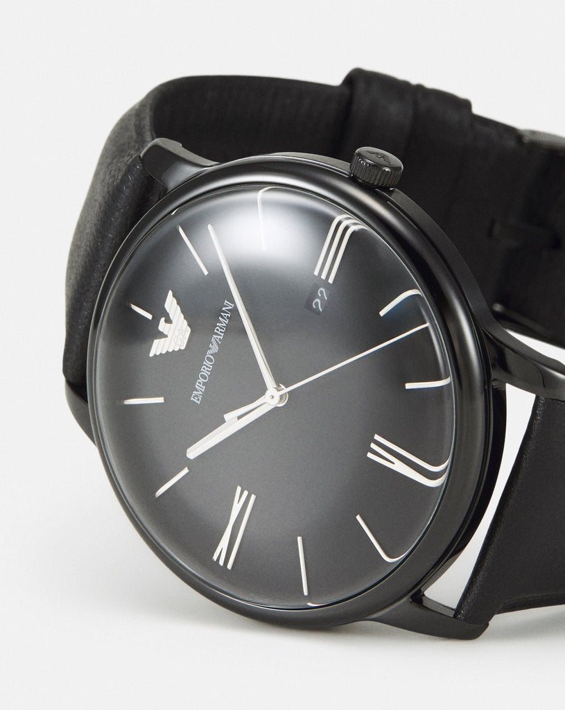 Emporio Armani Minimalist Analog Black Dial Black Leather Strap Watch For Men - AR11573 Buy Now By Emporio Armani