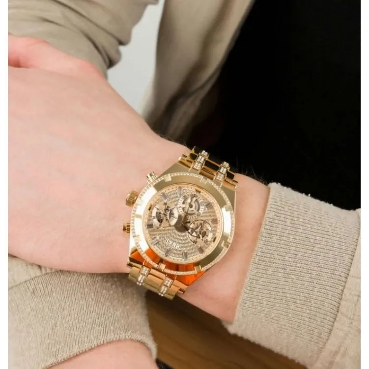 Guess Continental Diamonds Gold Dial Gold Steel Strap Watch for Men - GW0261G2 Buy Now By Guess