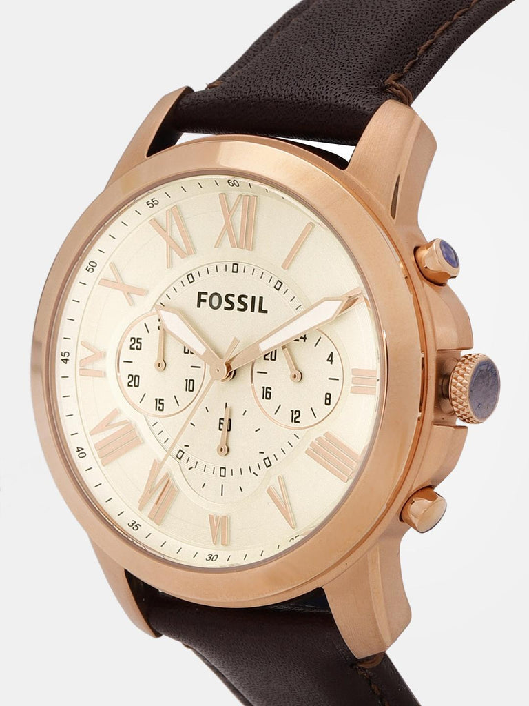 Fossil Grant Chronograph White Dial Brown Leather Strap Watch for Men - FS4991 Buy Now By Fossil