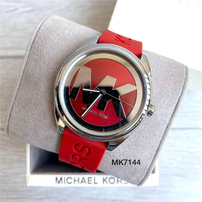 Michael Kors Janelle Three Hand Red Dial Red Rubber Strap Watch For Women - MK7144 Buy Now By Michael Kors