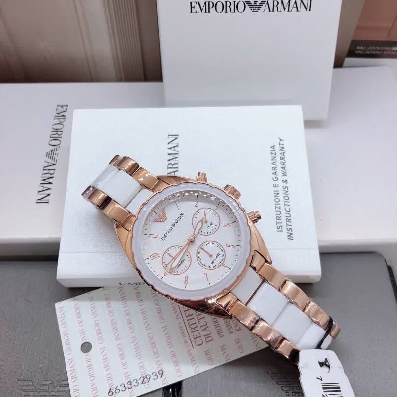 Emporio Armani Sportivo White Dial Rose Gold & White Steel Strap Watch For Women - AR5942 Buy Now By Emporio Armani