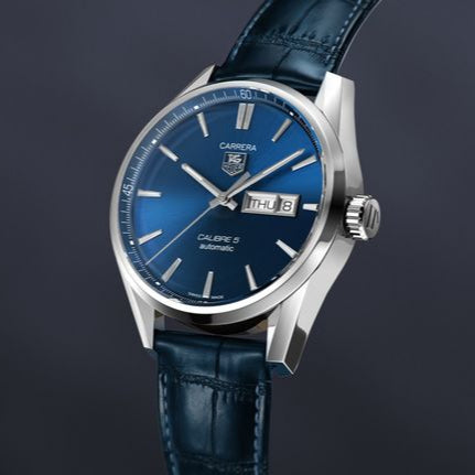 Tag Heuer Carrera Calibre 5 Automatic Blue Dial Blue Leather Strap Watch for Men - WAR201E.FC6292 Buy Now By Tag Heuer