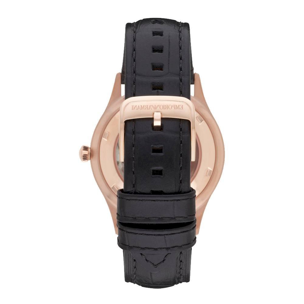 Emporio Armani Meccanico White Skeleton Dial Black Leather Strap Watch For Men - AR1924 Buy Now By Emporio Armani