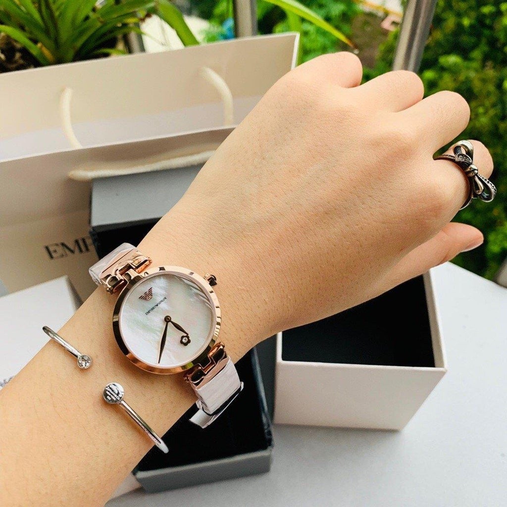 Emporio Armani Arianna White Mother of Pearl Dial Rose Gold Steel Strap Watch For Women - AR11236 Buy Now By Emporio Armani