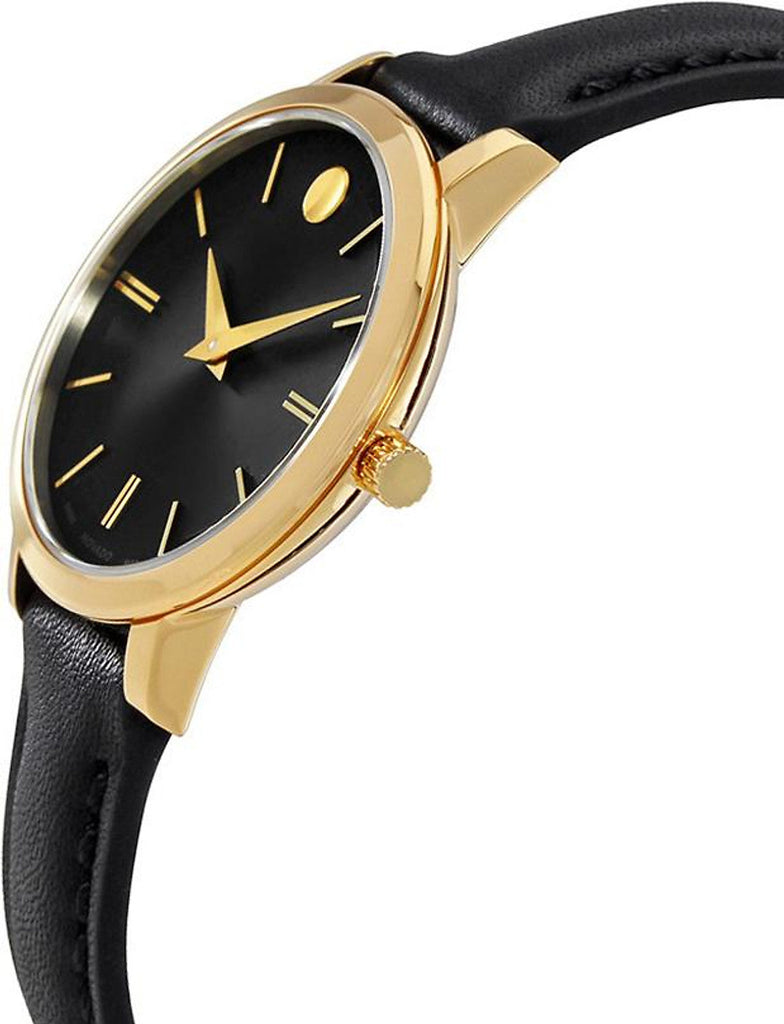 Movado Ultra Slim Black Dial Black Leather Strap Watch For Women - 0607095 Buy Now By Movado