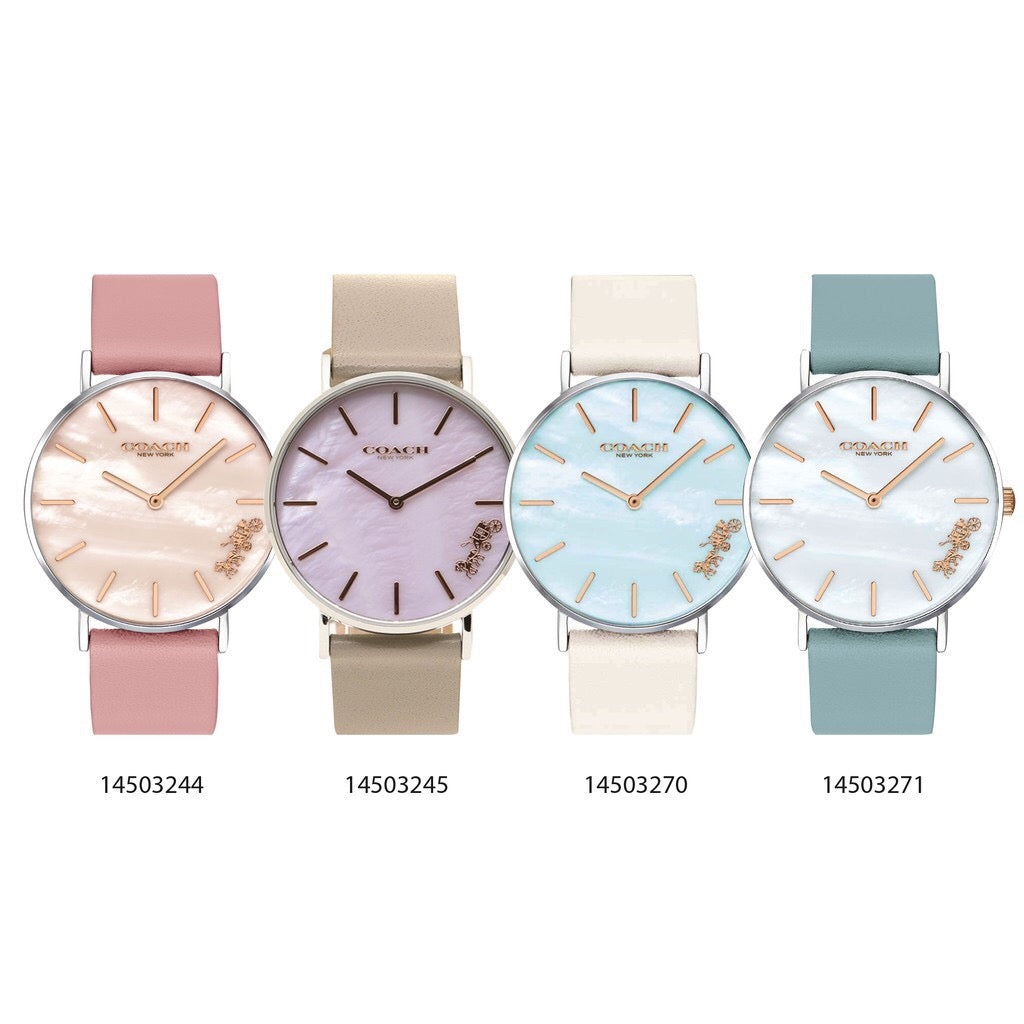 Coach Perry Blue Mother of Pearl Dial White Leather Strap Watch for Women - 14503270 Buy Now By Coach