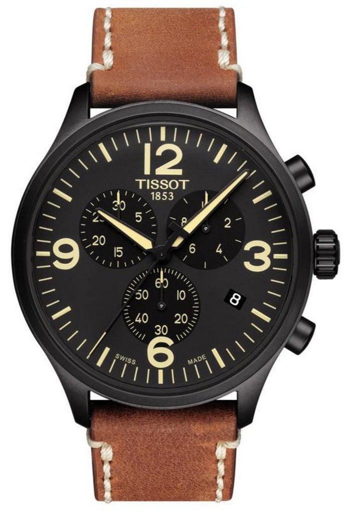 Tissot T Sport Chrono XL Black Dial Brown Leather Strap Watch For Men - T116.617.36.057.00 Buy Now By Tissot