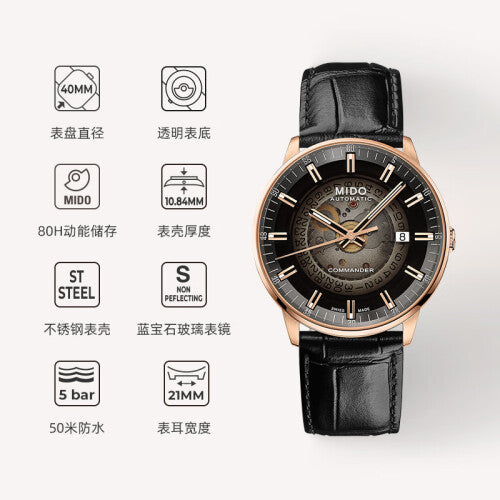 Mido Commander Automatic Black Dial Black Leather Strap Watch For Men - M021.407.36.411.00 Buy Now By Mido