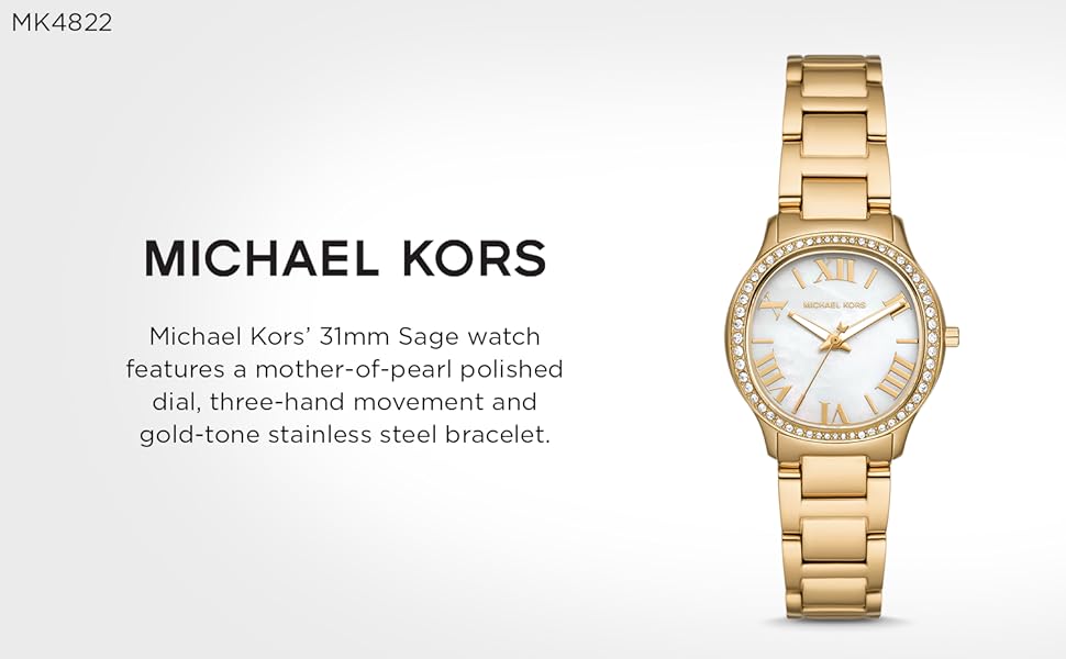 Michael Kors Sage Analog White Dial Gold Steel Strap Watch for Women - MK4822 Buy Now By Michael Kors