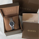 Gucci G Timeless Diamonds Mother of Pearl Black Dial Silver Steel Strap Watch For Women - YA126505 Buy Now By Gucci