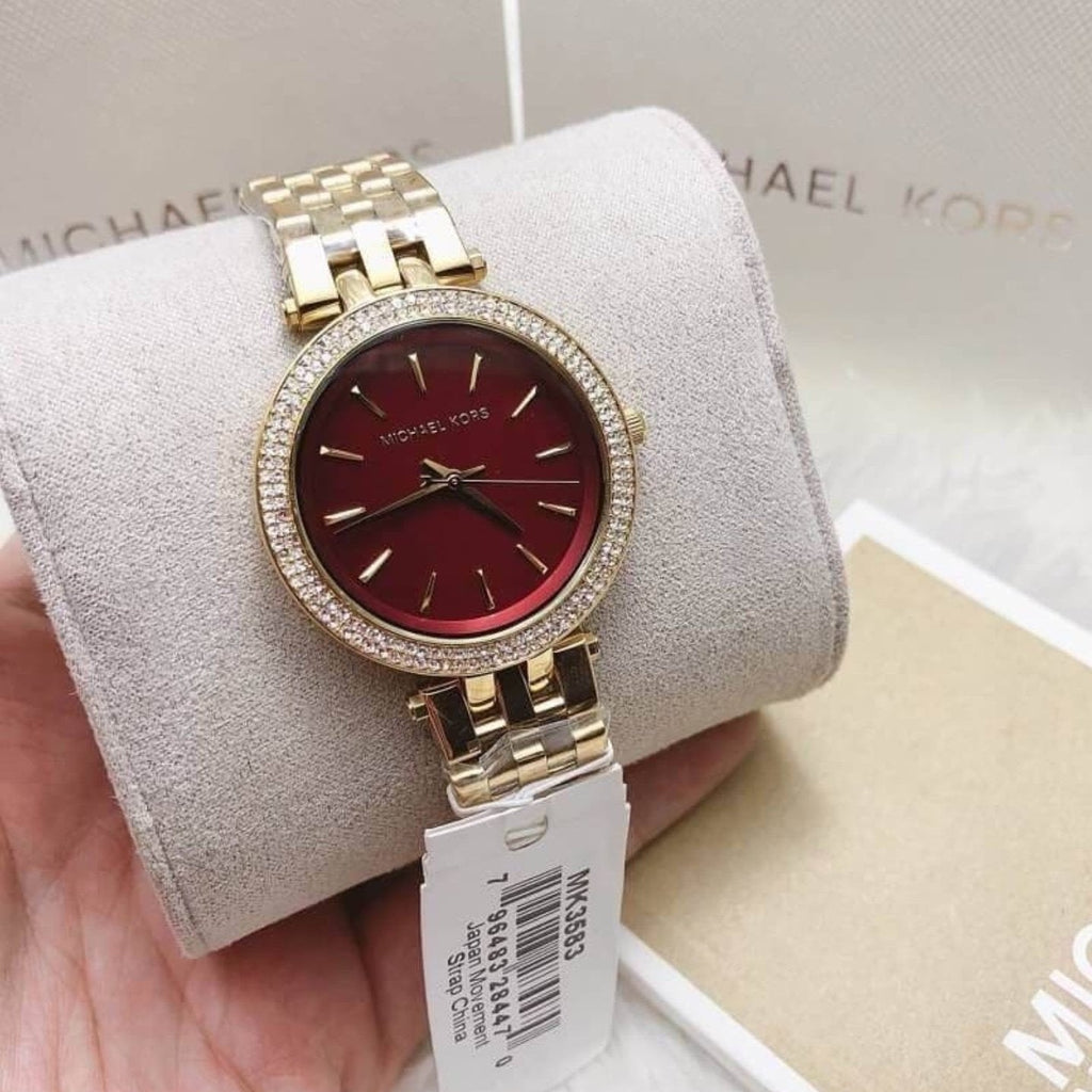 Michael Kors Darci Quartz Mother of Pearl Red Dial Gold Steel Strap Watch For Women - MK3583 Buy Now By Michael Kors