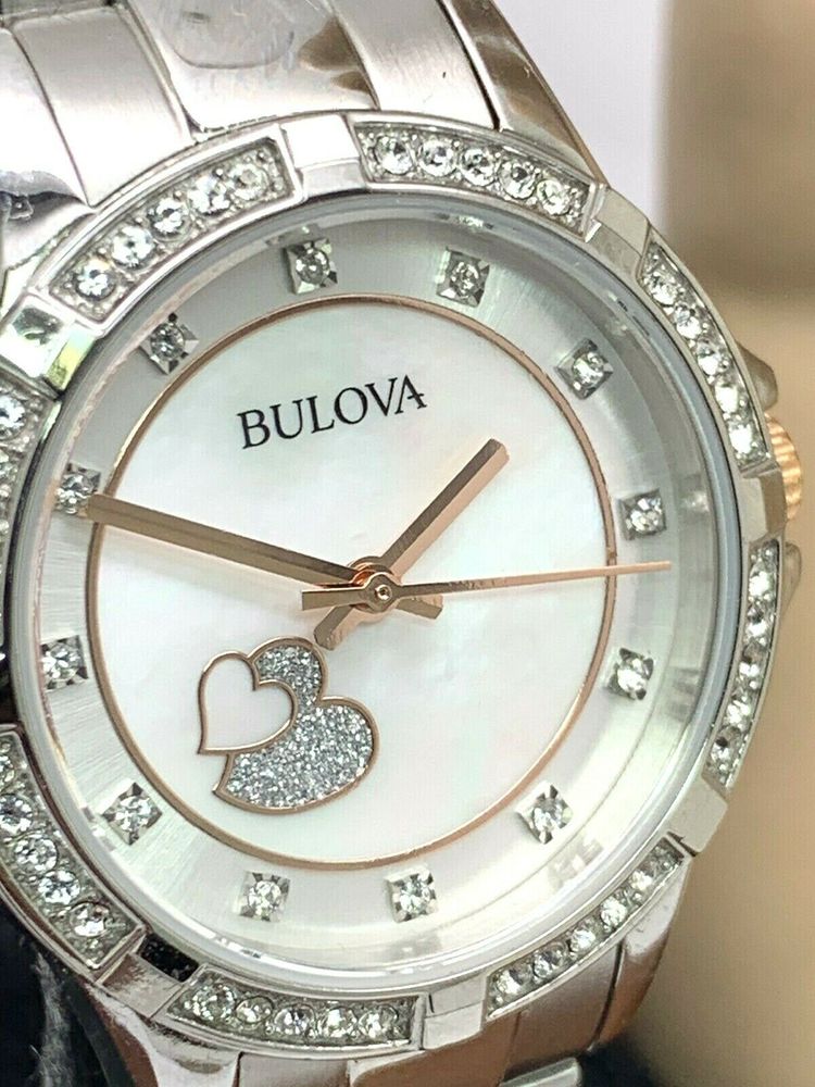 Bulova Crystal Collection Mother of Pearl Dial Silver Steel Strap Watch for Women - 98L232 Buy Now By Bulova
