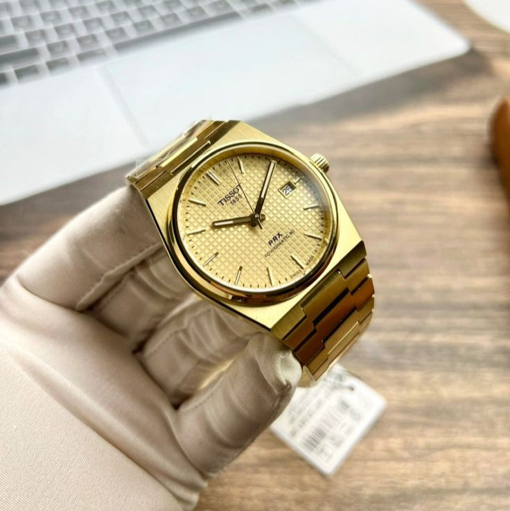 Tissot PRX Powermatic 80 Gold Dial Gold Steel Strap Watch for Men - T137.207.33.021.00