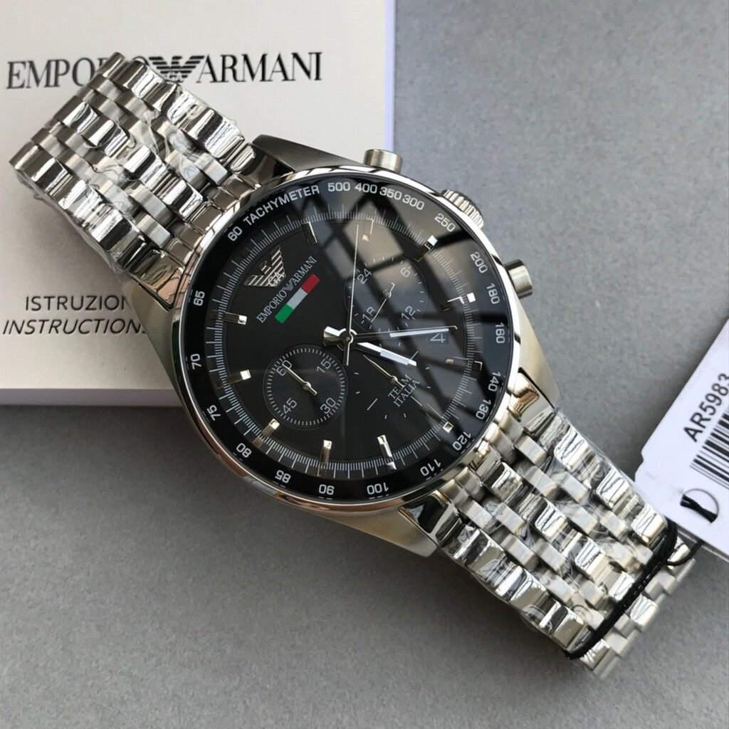 Emporio Armani Team Italia Chronograph Black Dial Silver Steel Strap Watch For Men - AR5983 Buy Now By Emporio Armani