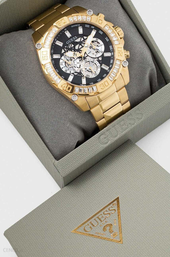 Guess Trophy Diamonds Black Dial Gold Steel Strap Watch for Men - GW0390G2 Buy Now By Guess