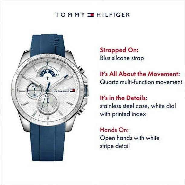 Tommy Hilfiger Decker Quartz White Dial Blue Rubber Strap Watch for Men - 1791349 Buy Now By Tommy Hilfiger