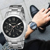 Fossil Grant Chronograph Black Dial Silver Steel Strap Watch for Men - FS4994 Buy Now By Fossil