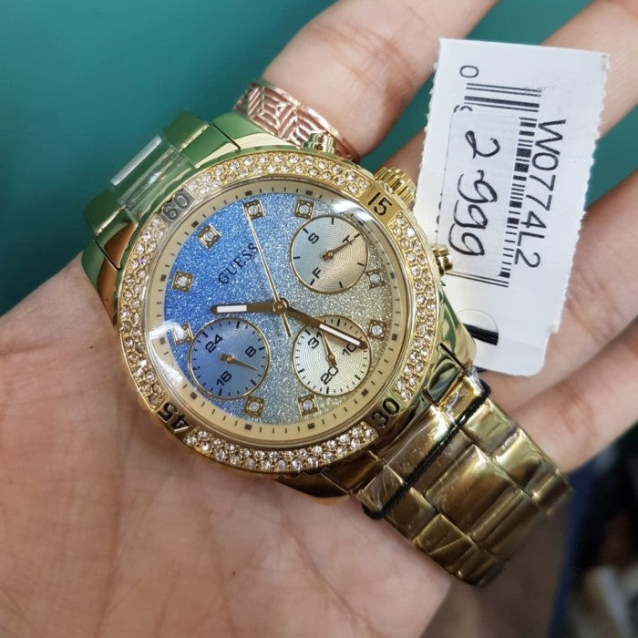 Guess Confetti Diamonds Gold Dial Gold Steel Strap Watch for Women - W0774L2 Buy Now By Guess