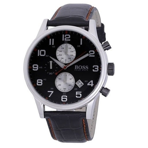 Hugo Boss Aeroliner Black Dial Black Leather Strap Watch for Men - 1512631 Buy Now By Hugo Boss