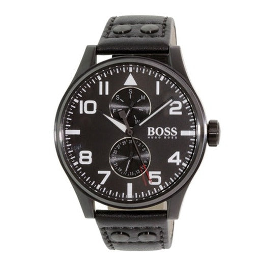 Hugo Boss Aeroliner Chronograph Black Dial Black Leather Strap Watch For Men - 1513086 Buy Now By Hugo Boss