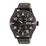 Hugo Boss Aeroliner Chronograph Black Dial Black Leather Strap Watch For Men - 1513086 Buy Now By Hugo Boss