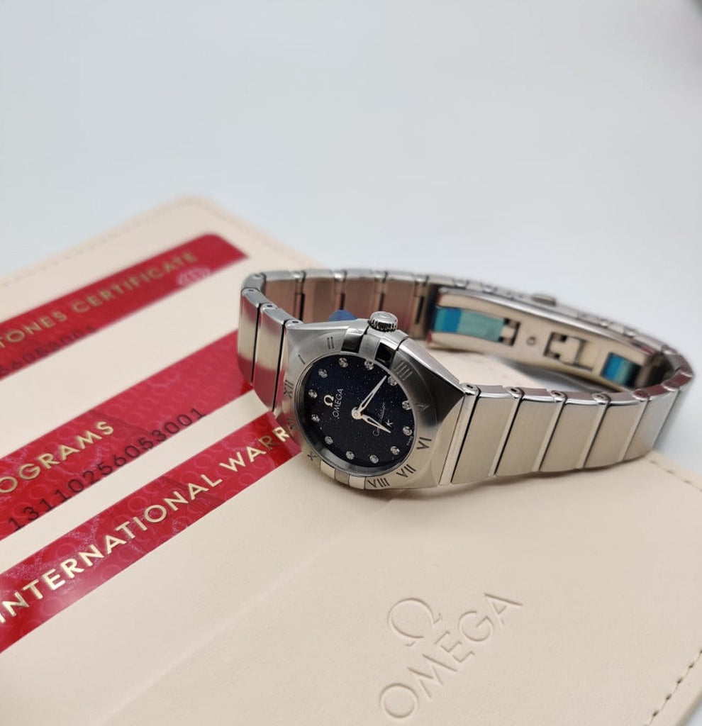 Omega Constellation Manhattan Quartz Diamonds Blue Dial Silver Steel Strap Watch for Women - 131.10.25.60.53.001 Buy Now By Omega