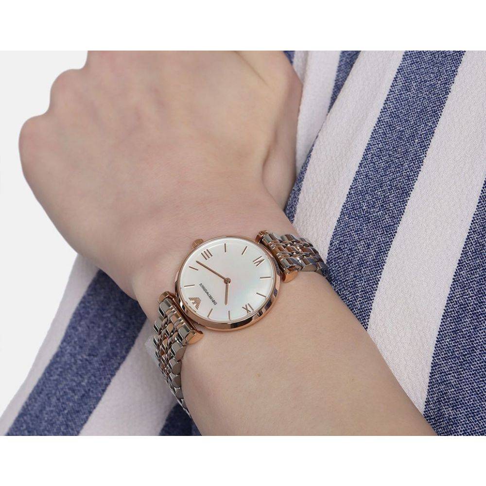 Emporio Armani T Bar Gianni Classic Mother Of Pearl Dial Two Tone Steel Strap Watch For Women - AR1683 Buy Now By Emporio Armani