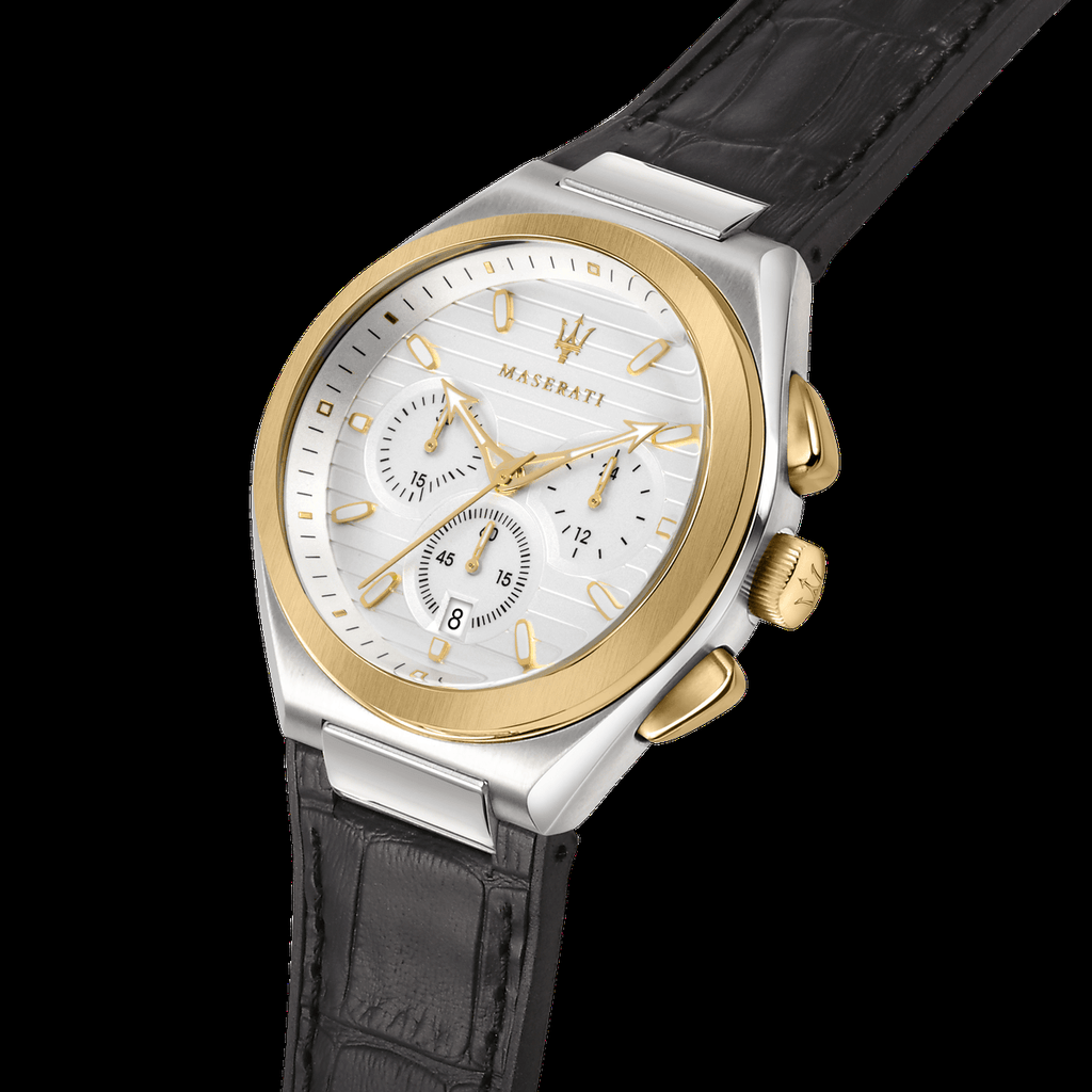 Maserati Triconic Chronograph White Dial Black Leather Strap Watch For Men - R8871639004 Buy Now By Maserati