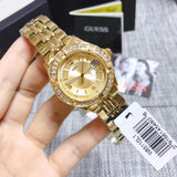 Guess Dazzling Diamonds Gold Dial Gold Steel Strap Watch for Women - W85110L1 Buy Now By Guess