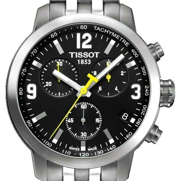Tissot PRC 200 Chronograph Black Dial Silver Steel Strap Watch For Men - T114.417.11.057.00 Buy Now By Tissot