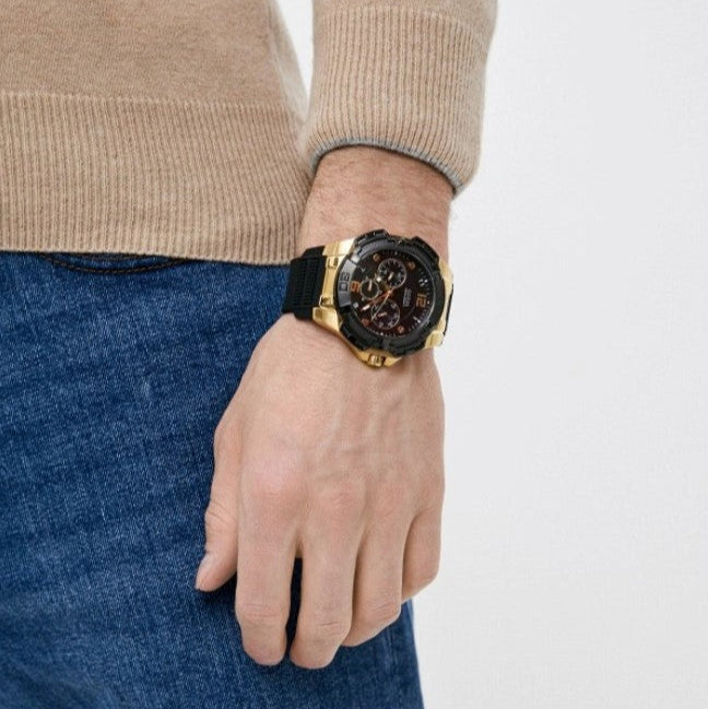 Guess Genesis Chronograph Black Dial Black Silicone Strap Watch For Men - GW0100G1 Buy Now By Guess