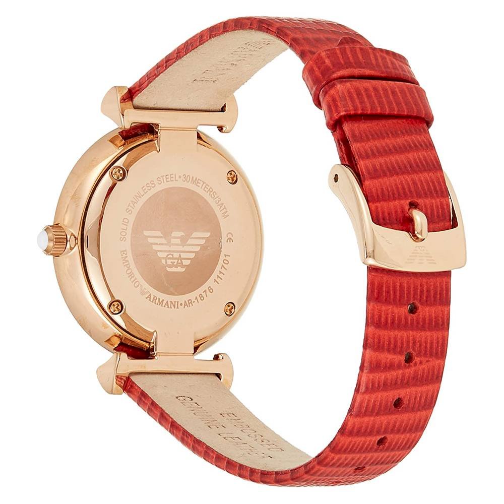 Emporio Armani Gianni T Bar Silver Dial Red Leather Strap Watch For Women - AR1876 Buy Now By Emporio Armani