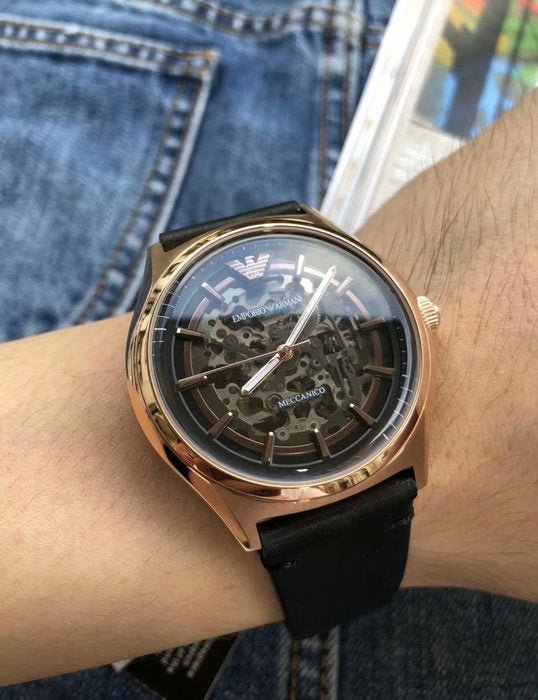 Emporio Armani Meccanico Black Dial Black Leather Watch For Men - AR60004 Buy Now By Emporio Armani