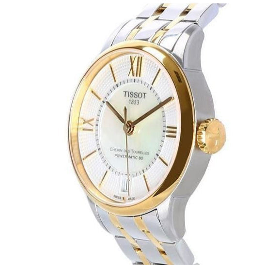 Tissot Chemin Des Tourelles Powermatic 80 Lady Mother of Pearl White Dial Two Tone Steel Strap Watch For Women - T099.207.22.118.00 Buy Now By Tissot