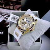 Guess Queen Quartz Gold Dial White Silicone Strap Watch For Women - GW0536L2 Buy Now By Guess
