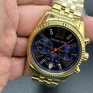 Michael Kors Lexington Chronograph Blue Dial Gold Steel Strap Watch For Women - MK6206 Buy Now By Michael Kors