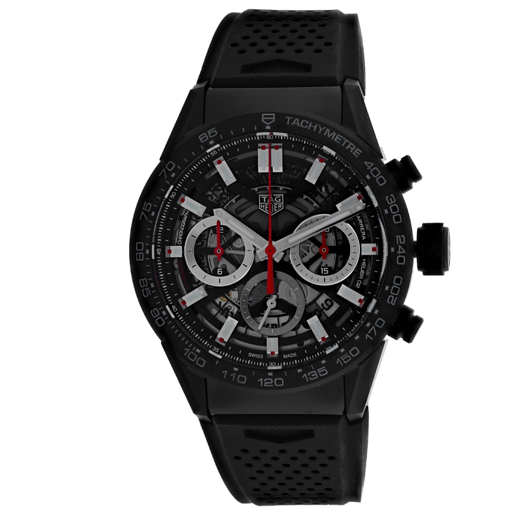 Tag Heuer Carrera Chronograph Steel & Ceramic Black Dial Black Rubber Strap Watch for Men - CBG2090.FT6145 Buy Now By Tag Heuer
