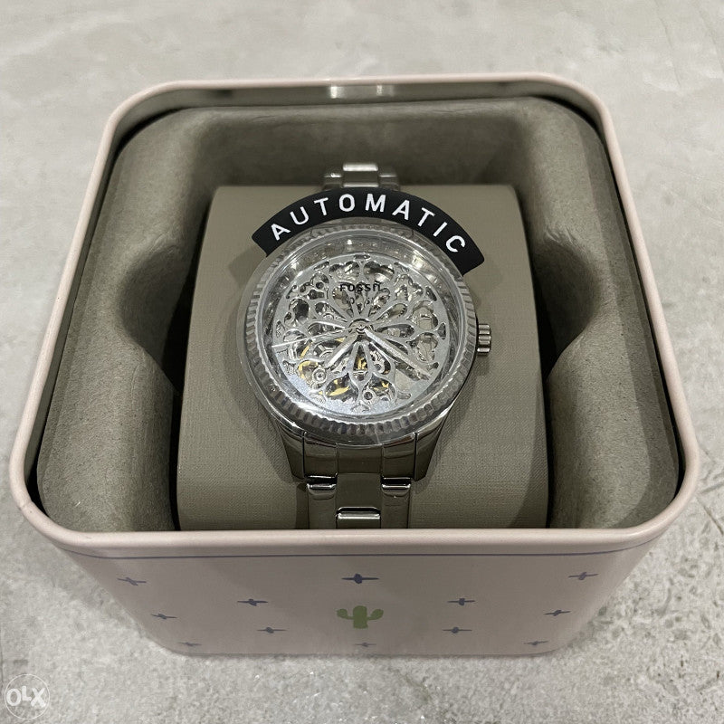 Fossil Rye Automatic Skeleton Silver Dial Silver Steel Strap Watch for Women - BQ3753 Buy Now By Fossil