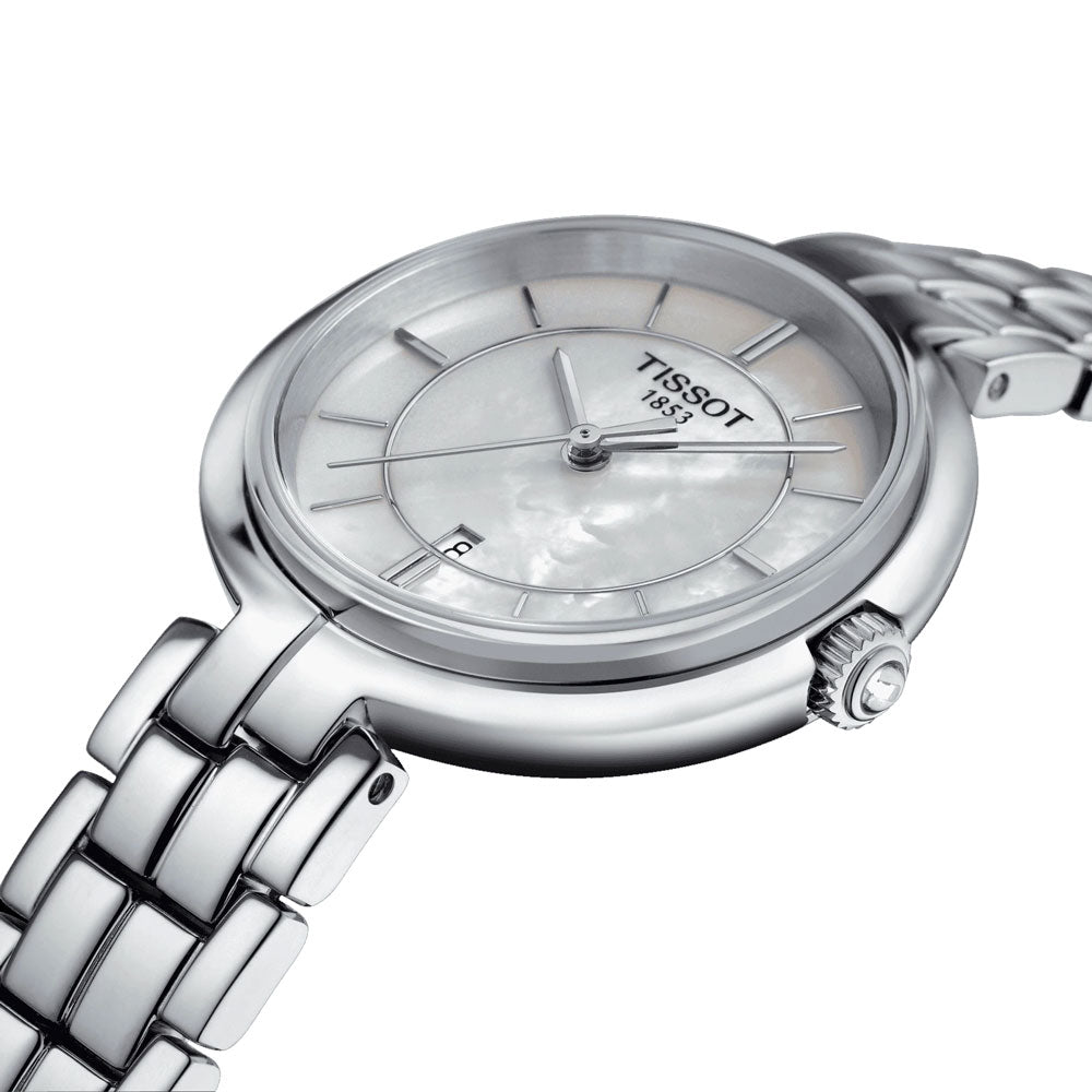 Tissot T Lady Flamingo Mother of Pearl White Dial Silver Steel Strap Watch For Women - T094.210.11.111.00 Buy Now By Tissot