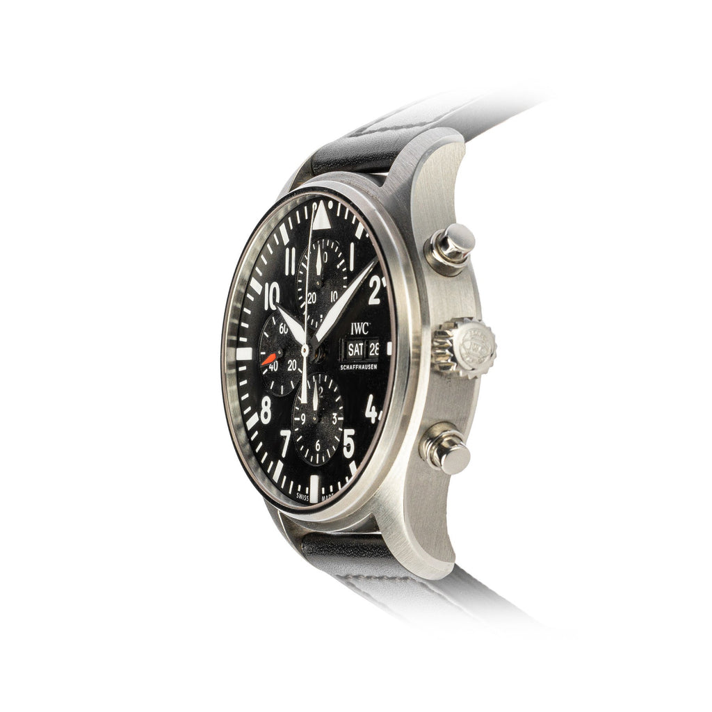 IWC Pilot's Watch Chronograph Black Dial Black Leather Strap Watch for Men - IW377709 Buy Now By IWC