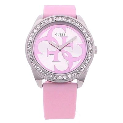 Guess G-Twist Diamonds Silver Dial Pink Rubber Strap Watch for Women - W1240L1 Buy Now By Guess