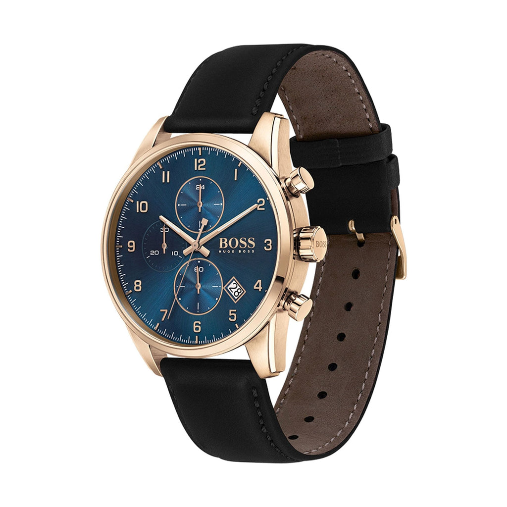 Hugo Boss Skymaster Chronograph Blue Dial Black Leather Strap Watch for Men - 1513783 Buy Now By Hugo Boss
