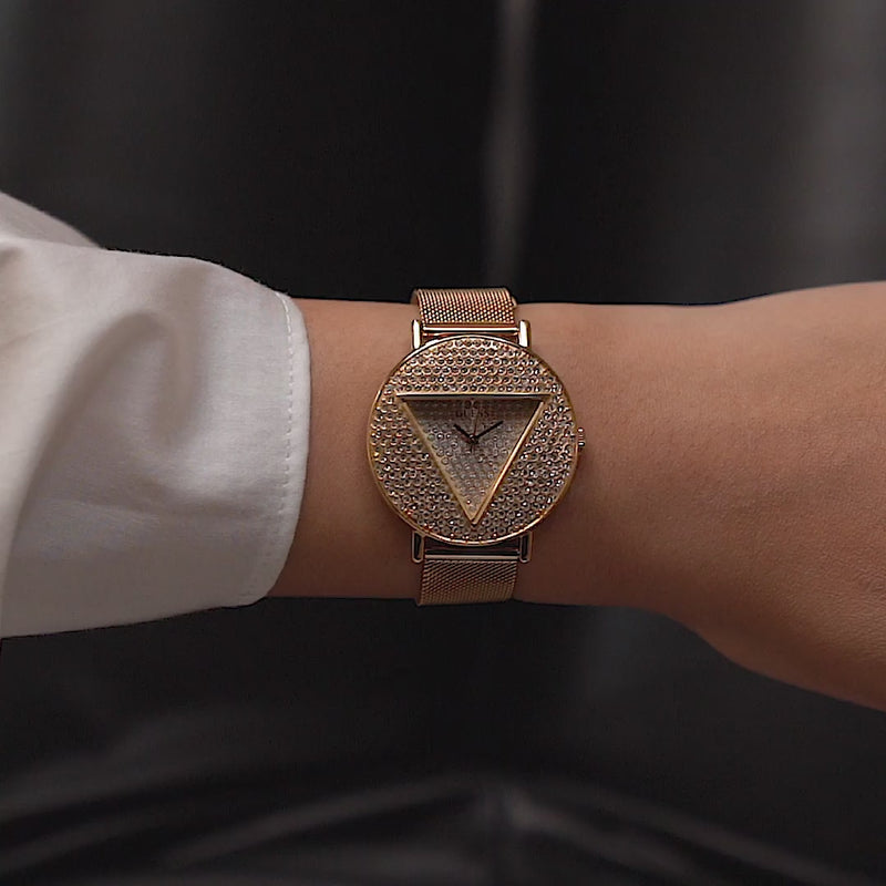 Guess Iconic Diamonds Gold Dial Gold Mesh Bracelet Watch For Women - GW0477L2 Buy Now By Guess