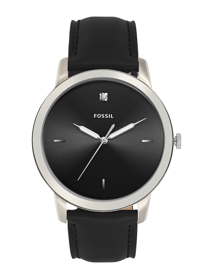 Fossil The Minimalist Carbon Series Black Dial Black Leather Strap Watch for Men - FS5497 Buy Now By Fossil