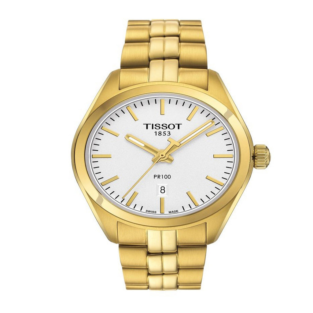 Tissot T Classic PR 100 Lady White Dial Gold Steel Strap Watch for Women - T101.210.33.031.00 Buy Now By Tissot