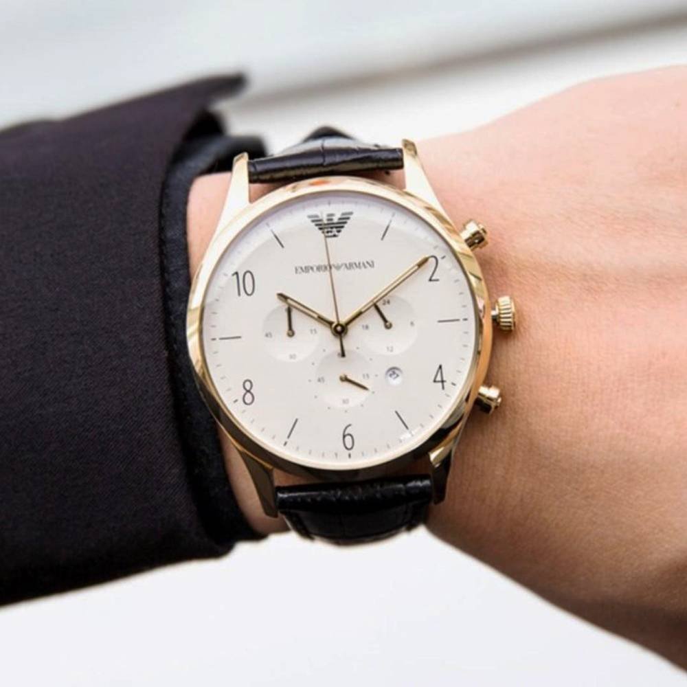Emporio Armani Classic Chronograph White Dial Black Leather Strap Watch For Men - AR1892 Buy Now By Emporio Armani